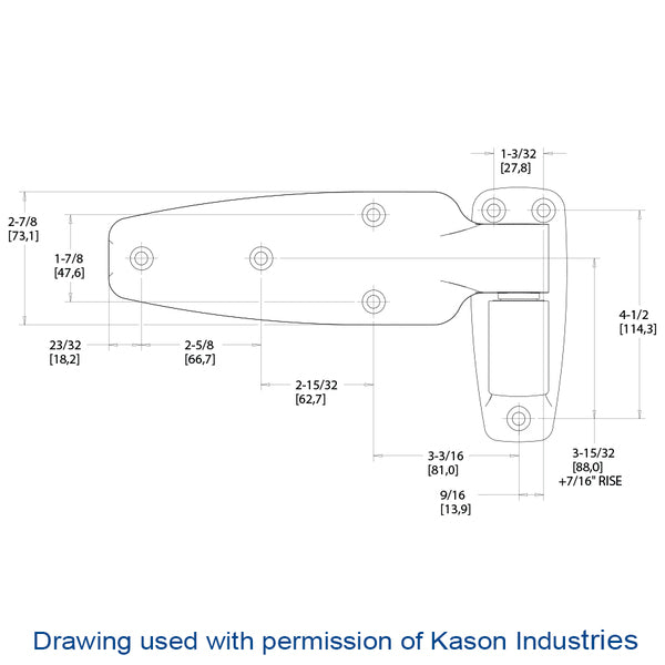 KASON 1245 SERIES REVERSIBLE CAM-RISE HINGE, 1-5/8