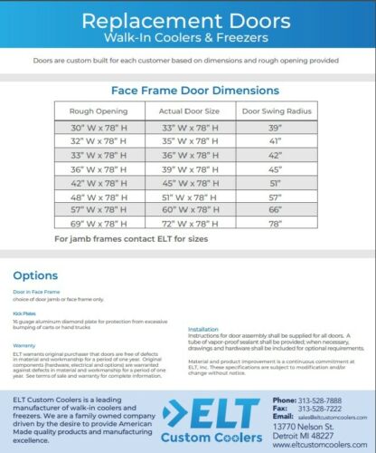 Walk in Cooler Replacement Door 52”x 96 “ Prehung with  Frame